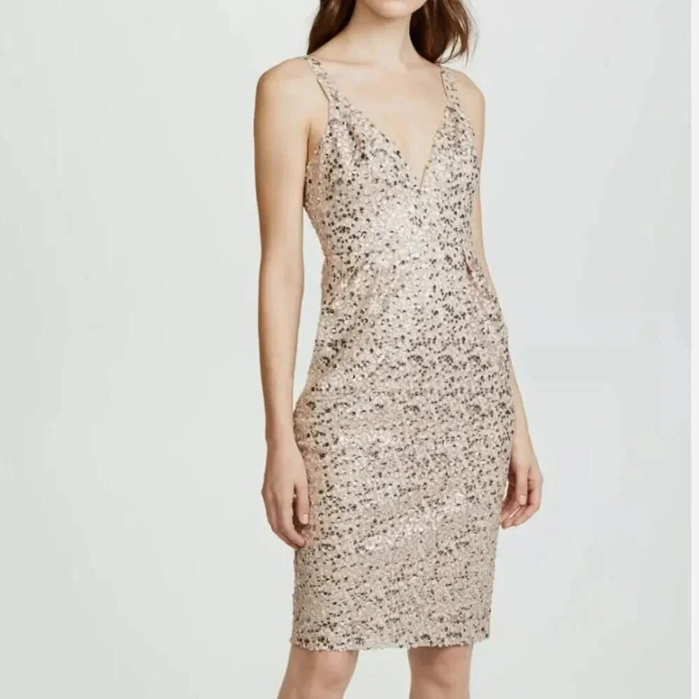 Jill Stuart Anuska Dress Midi Sheath Sequin Party Champagne Gold Size 4 Small
